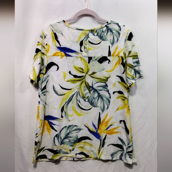 Chico's Button Back Slub Tee Women's L White Multi Textured Tropical Coastal - Picture 7 of 11